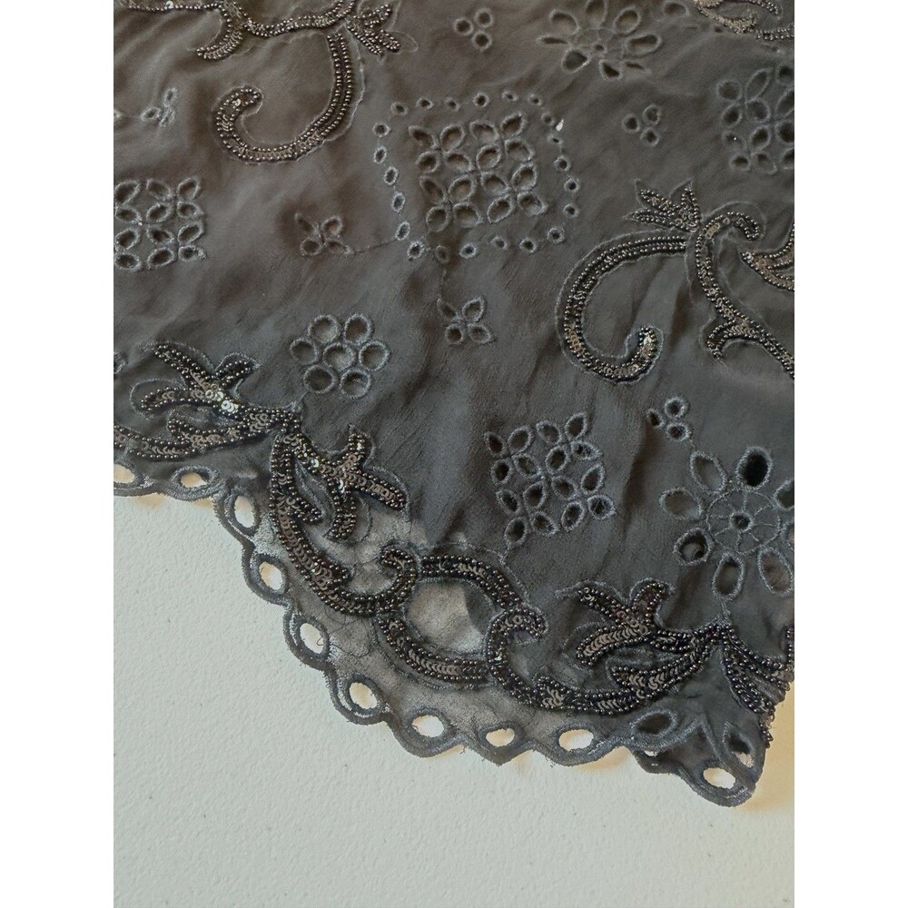 Zara ZW Collection Black Embroidered Beaded Blouse M Chiffon Sequin Crop Top - Picture 10 of 11